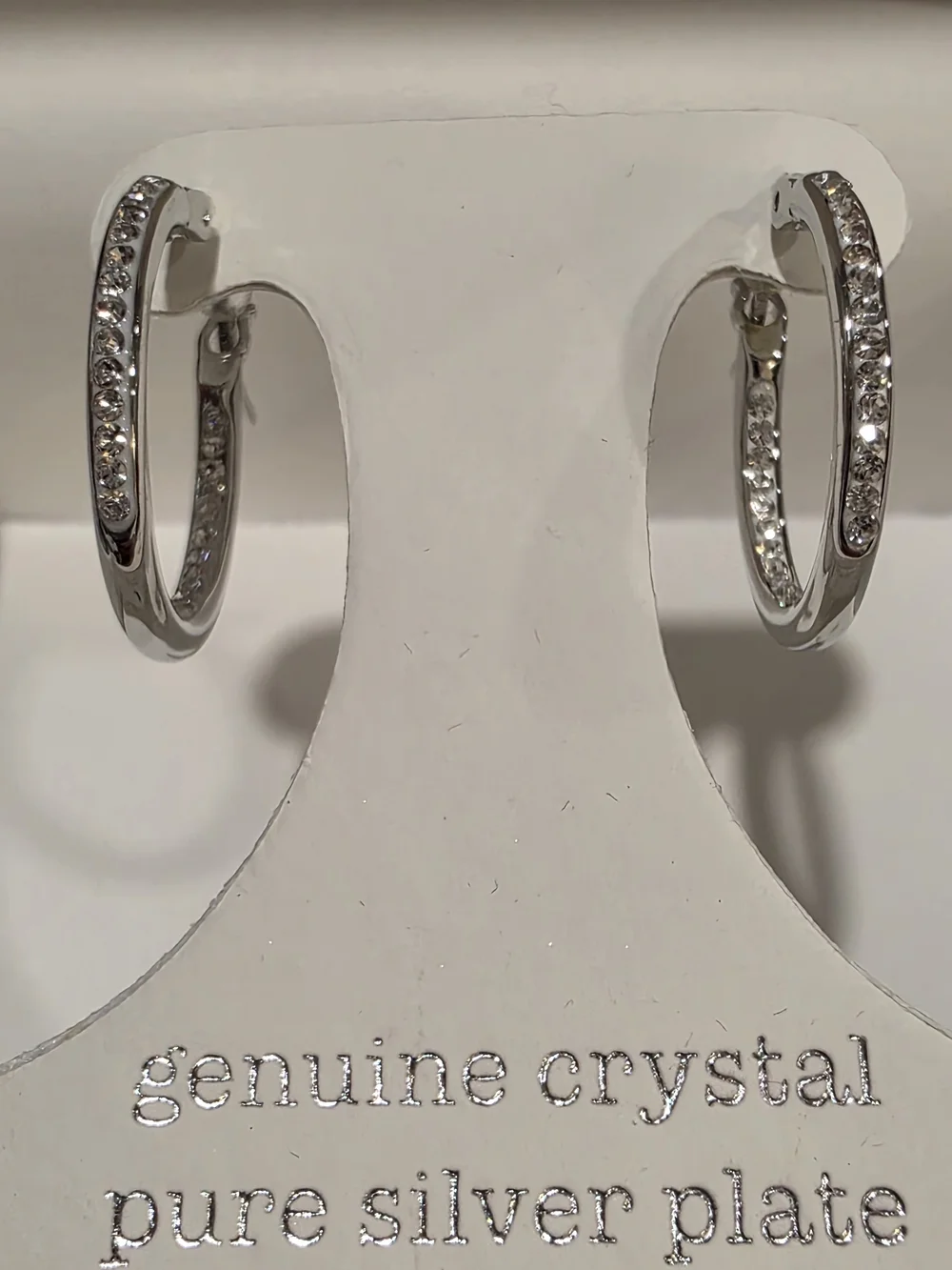 NIB Genuine Crystal Silver-Plated Hoop Earrings - Clear Crystal - Picture 2 of 6